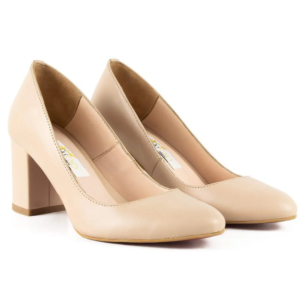 Pantofi dama din piele naturala bej-nude cu toc gros 6 cm 15735 - Image 2