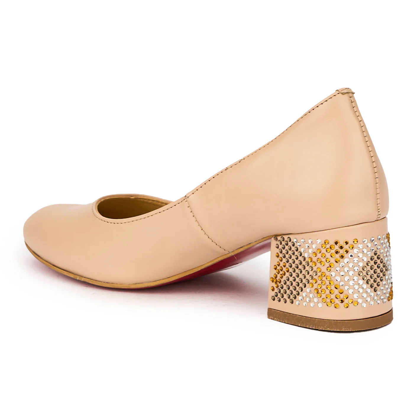 Pantofi dama din piele naturala bej-nude cu toc gros 6 cm 15884 - Image 2