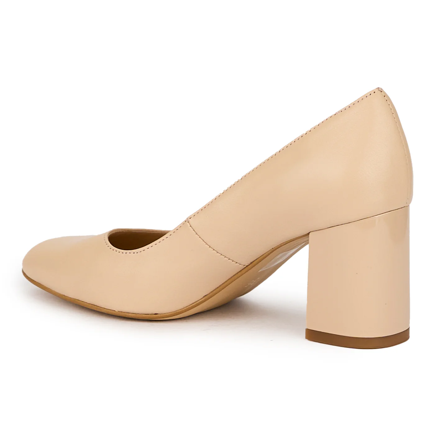 Pantofi dama din piele naturala bej-nude cu toc gros 7 cm 16009 - Image 2
