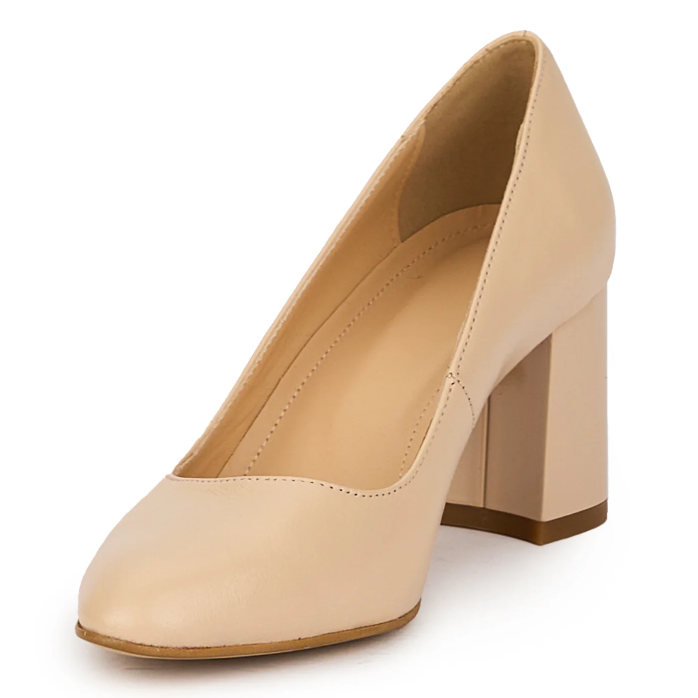 Pantofi dama din piele naturala bej-nude cu toc gros 7 cm 16009 - Image 3