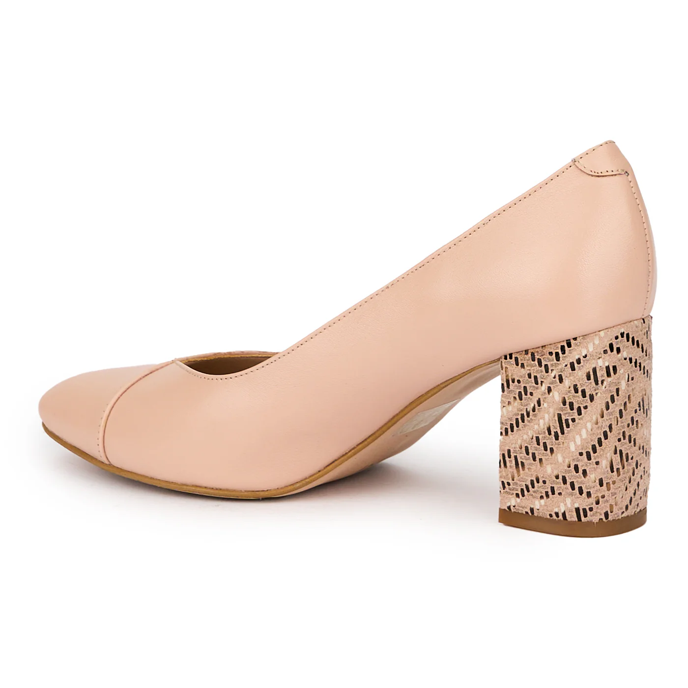 Pantofi dama din piele naturala bej-nude cu toc gros 8 cm 15517 - Image 2