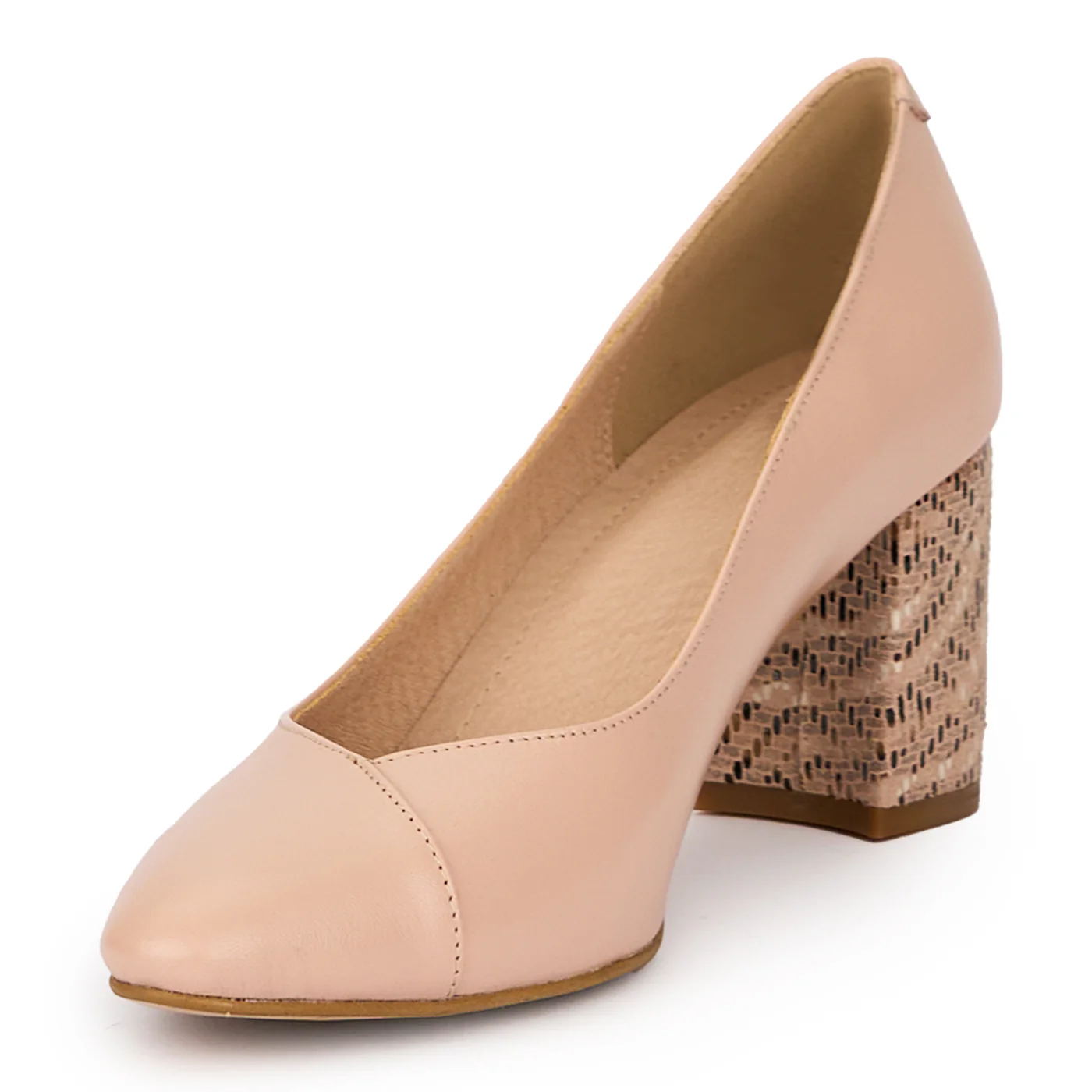 Pantofi dama din piele naturala bej-nude cu toc gros 8 cm 15517 - Image 3