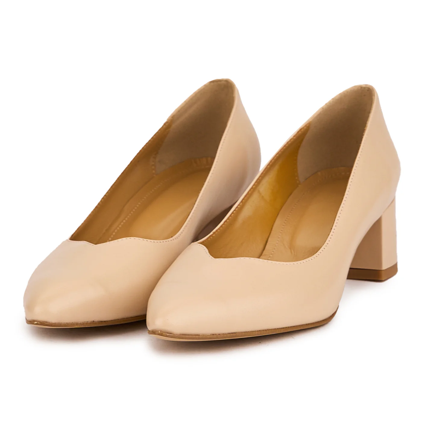 Pantofi dama din piele naturala bej-nude cu toc mic 4.5 cm 16502 - Image 3