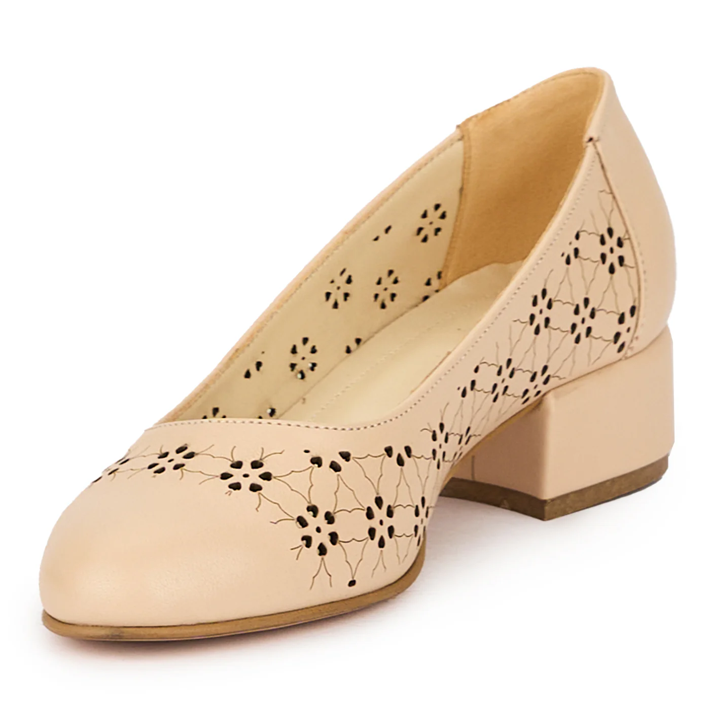 Pantofi dama din piele naturala bej-nude cu toc mic 4 cm 16072 - Image 3