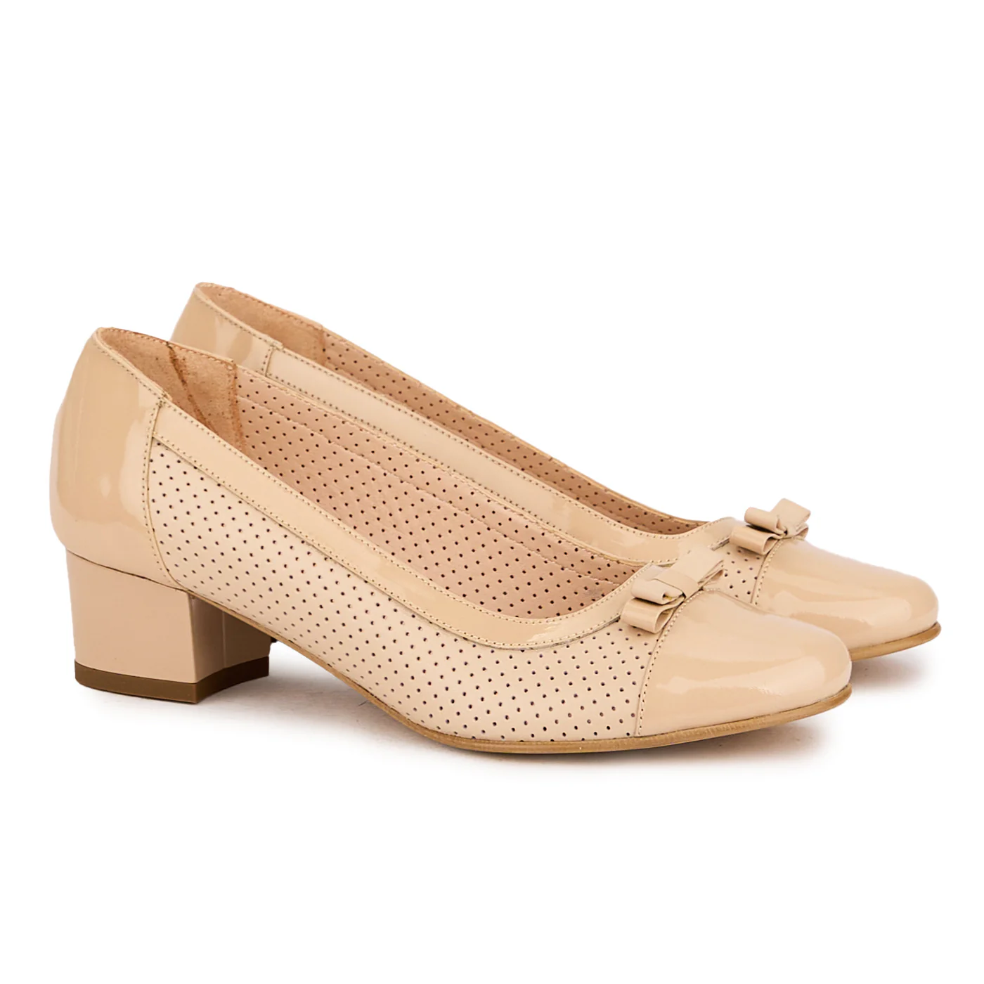 Pantofi dama din piele naturala bej-nude cu toc mic 4 cm 16783 - Image 4