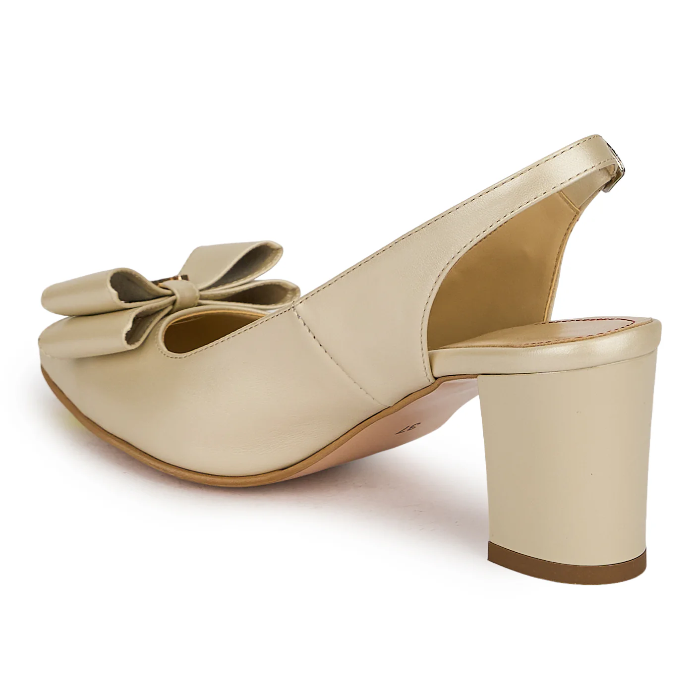 Pantofi dama din piele naturala bej sidef cu toc gros 6.5 cm 19893 - Image 2