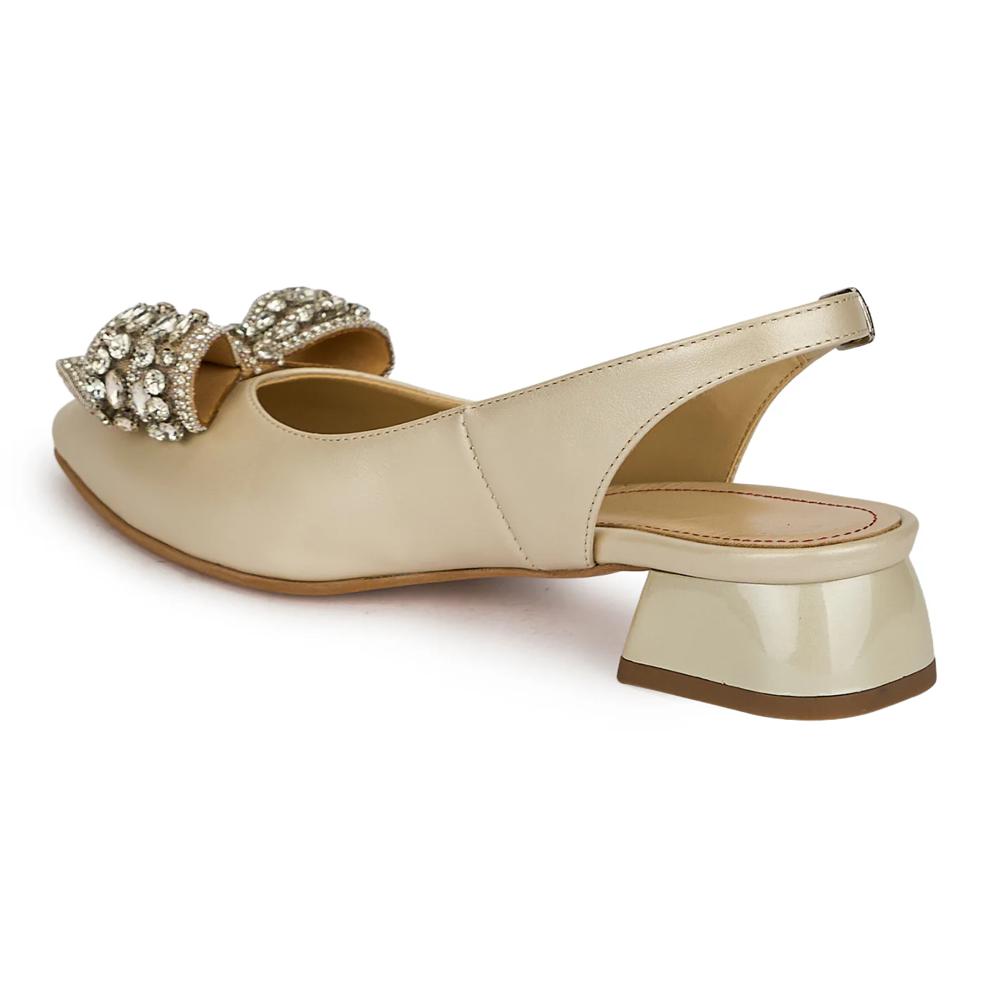 Pantofi dama din piele naturala bej sidef cu toc mic 3 cm 19912 - Image 2