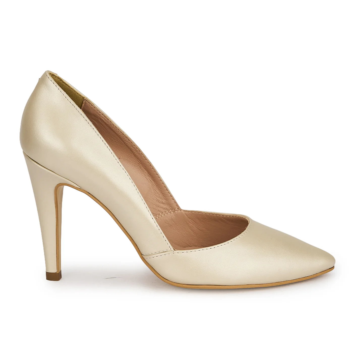 Pantofi damă din piele naturală bej sidef cu toc subtire 9.5 cm 19634