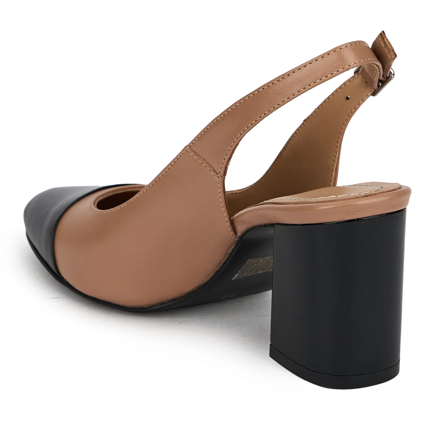 Pantofi dama din piele naturala bej taupe cu toc gros 7 cm 19689 - Image 2