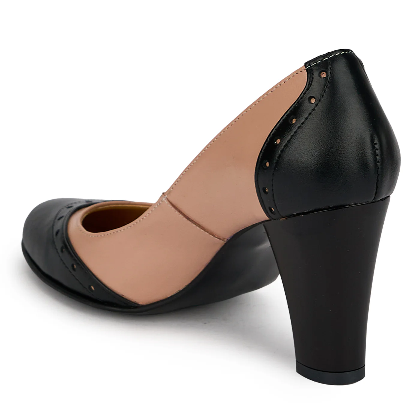 Pantofi dama din piele naturala bej taupe cu toc gros 8 cm 19686 - Image 2