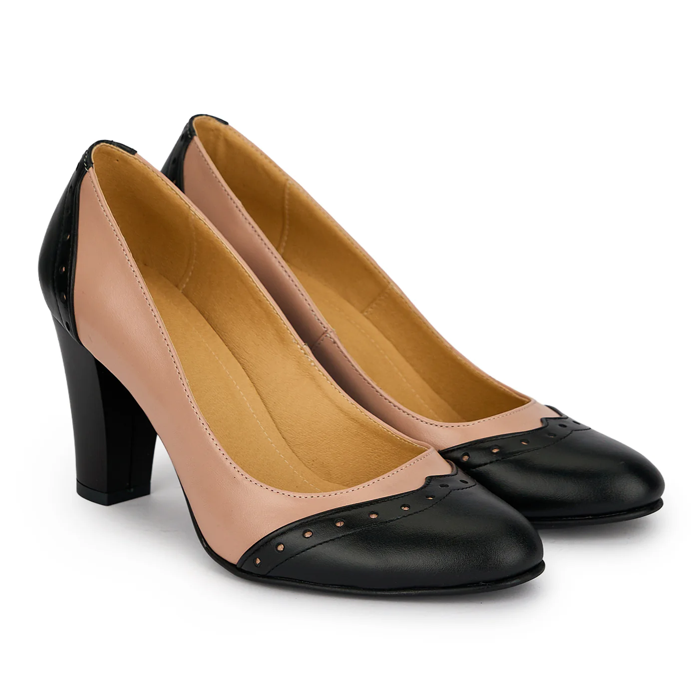 Pantofi dama din piele naturala bej taupe cu toc gros 8 cm 19686 - Image 4