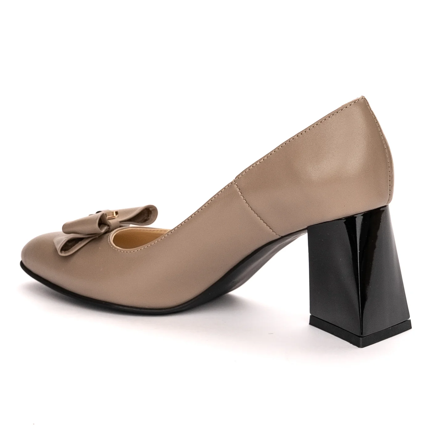 Pantofi dama din piele naturala bej toc gros 13394 - Image 2