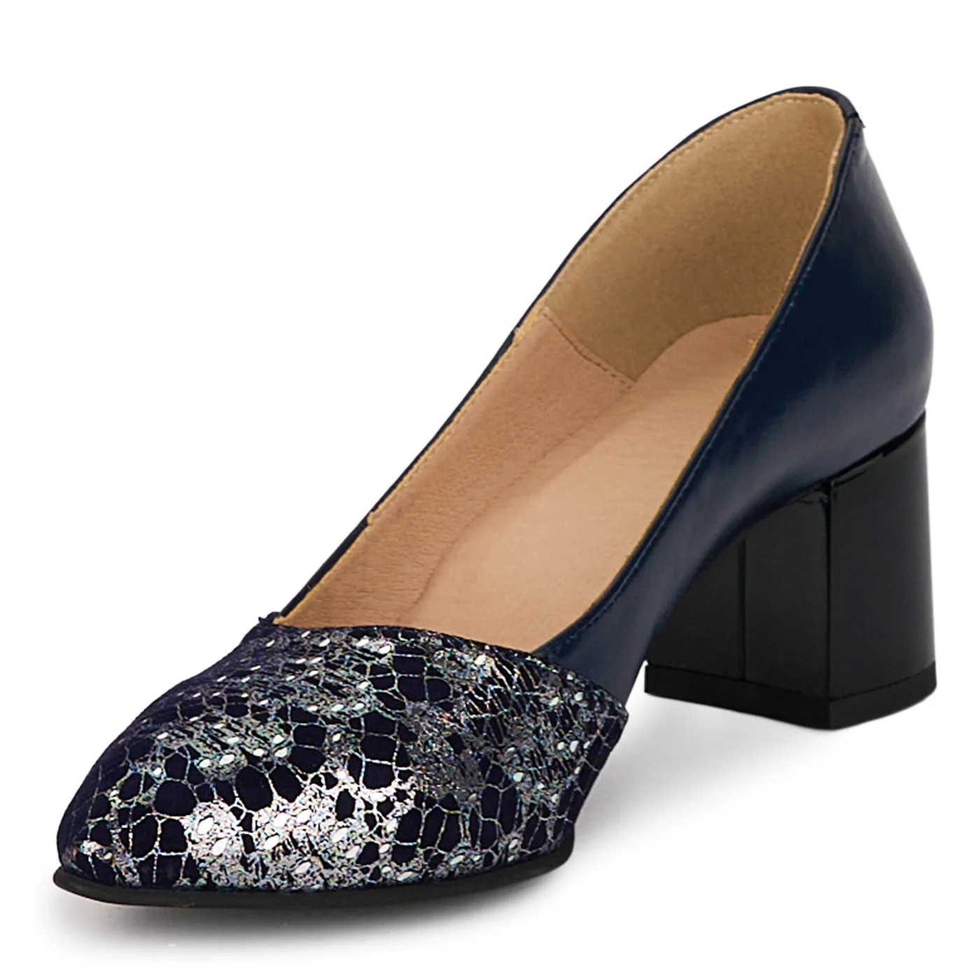 Pantofi dama din piele naturala belumarin cu toc gros 5.5 cm 18434 - Image 3