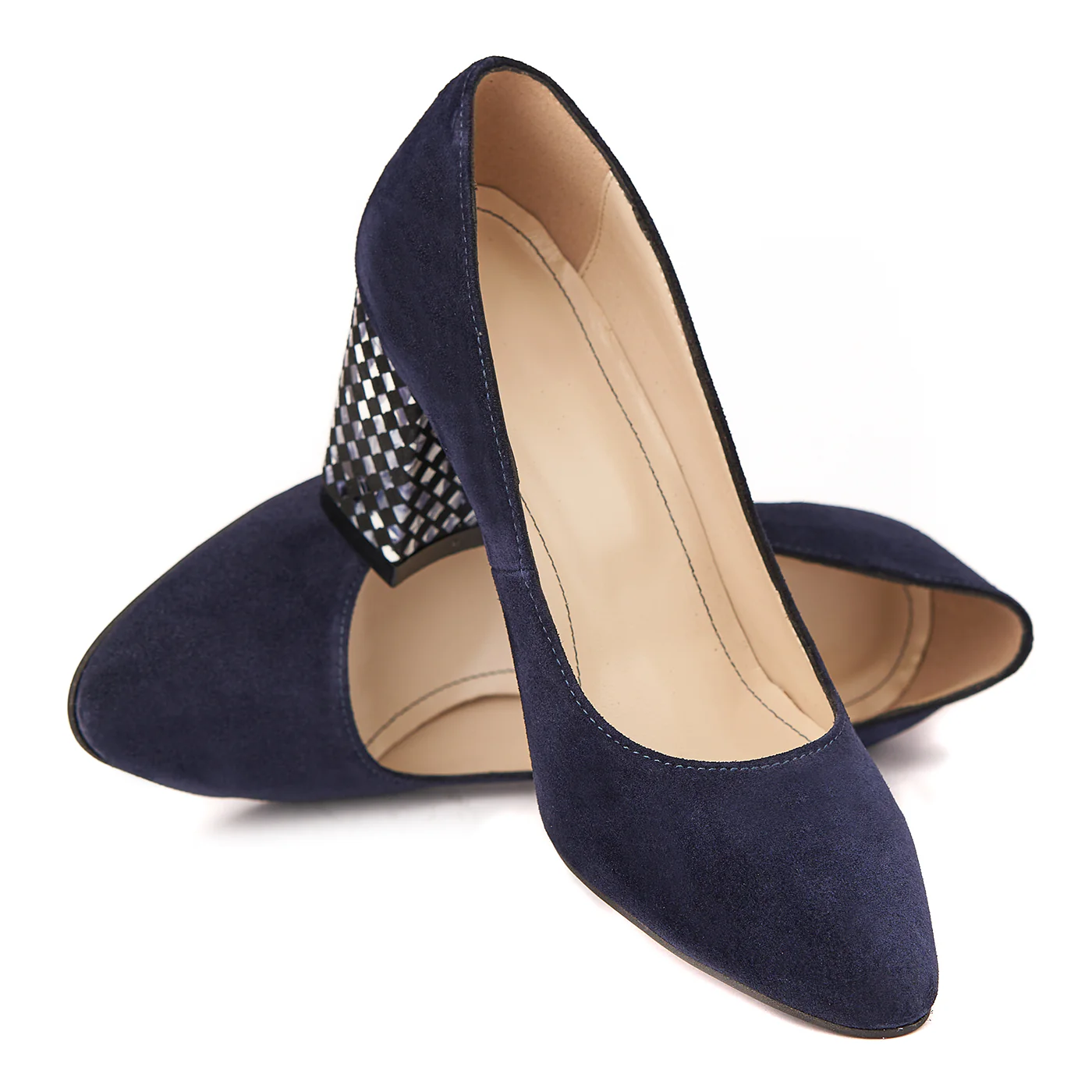 Pantofi dama din piele naturala bleumarin toc imbracat 4420 - Image 4