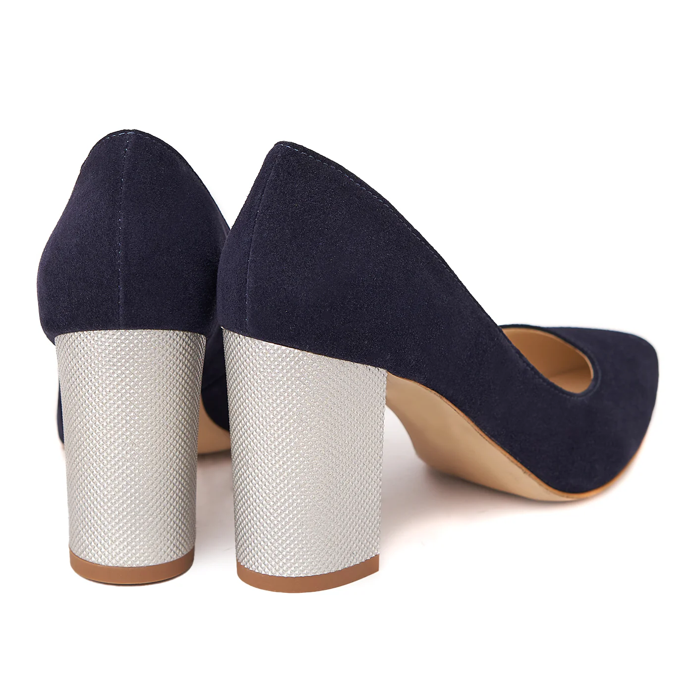 Pantofi dama din piele naturala bleumarin toc imbracat 4422 - Image 2