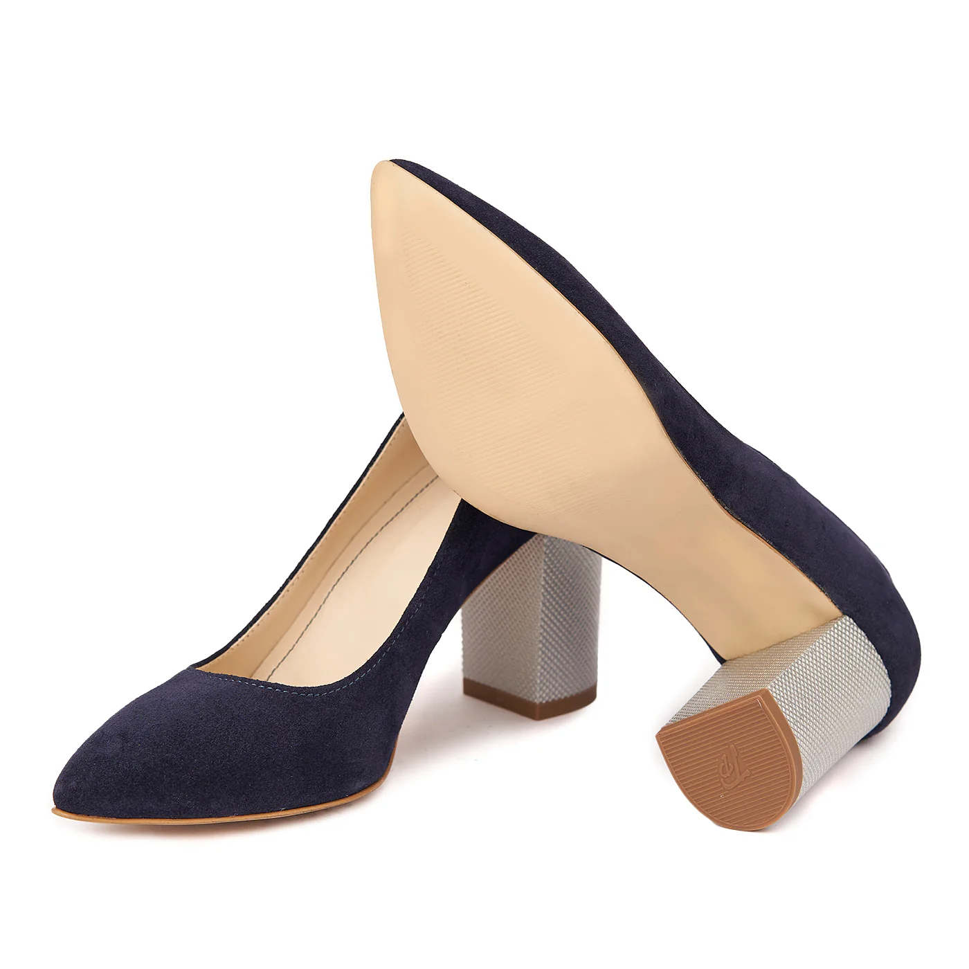 Pantofi dama din piele naturala bleumarin toc imbracat 4422 - Image 3