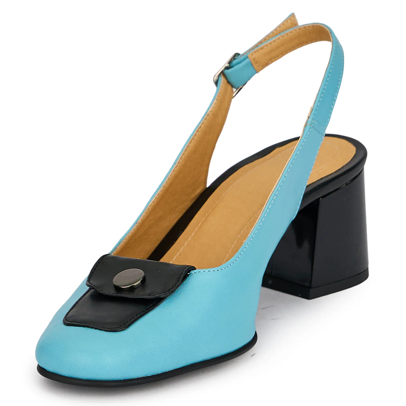 Pantofi dama din piele naturala bleu cu toc gros 5.5 cm 19839 - Image 3