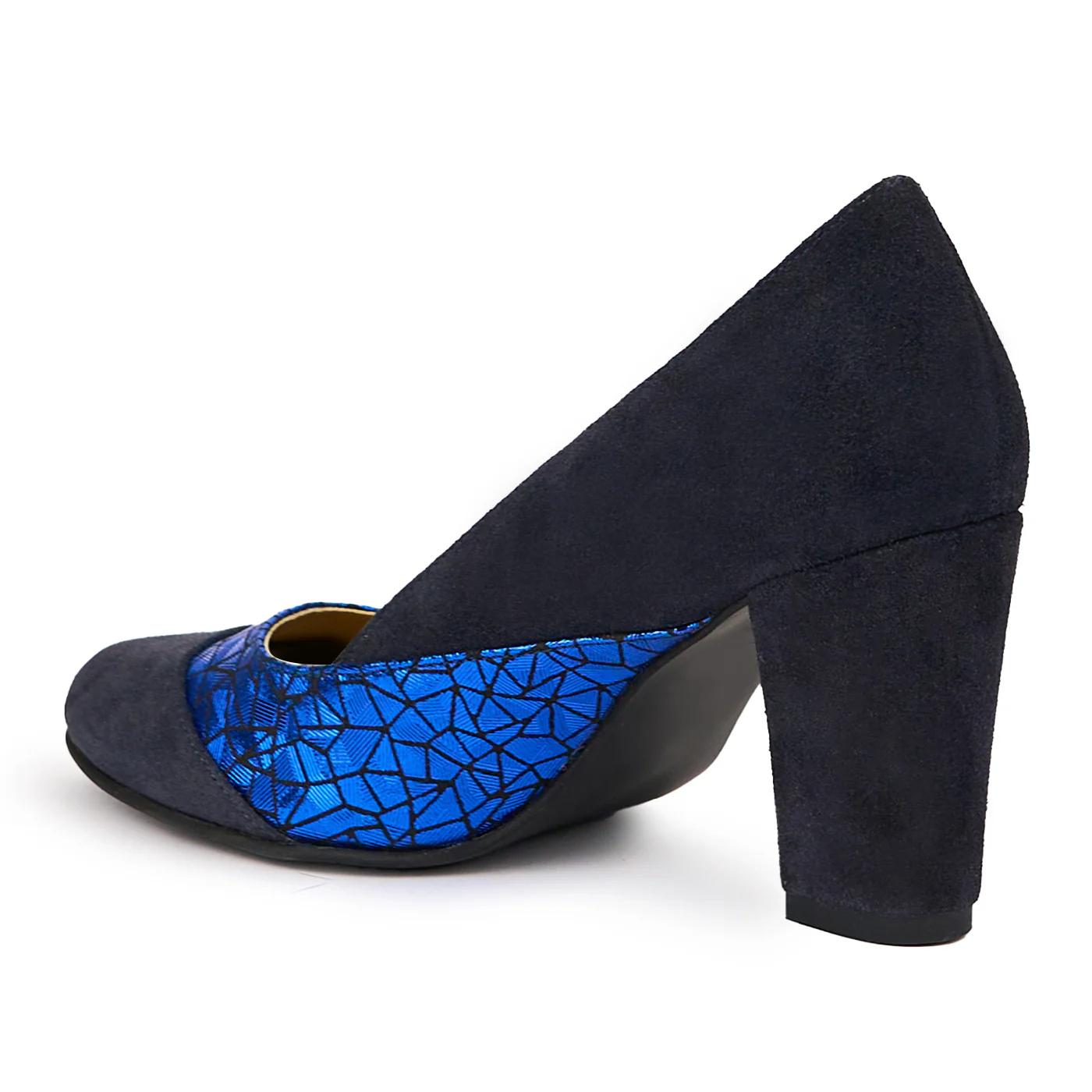 Pantofi dama din piele naturala bleumarin cu toc gros 10 cm 14242 - Image 2