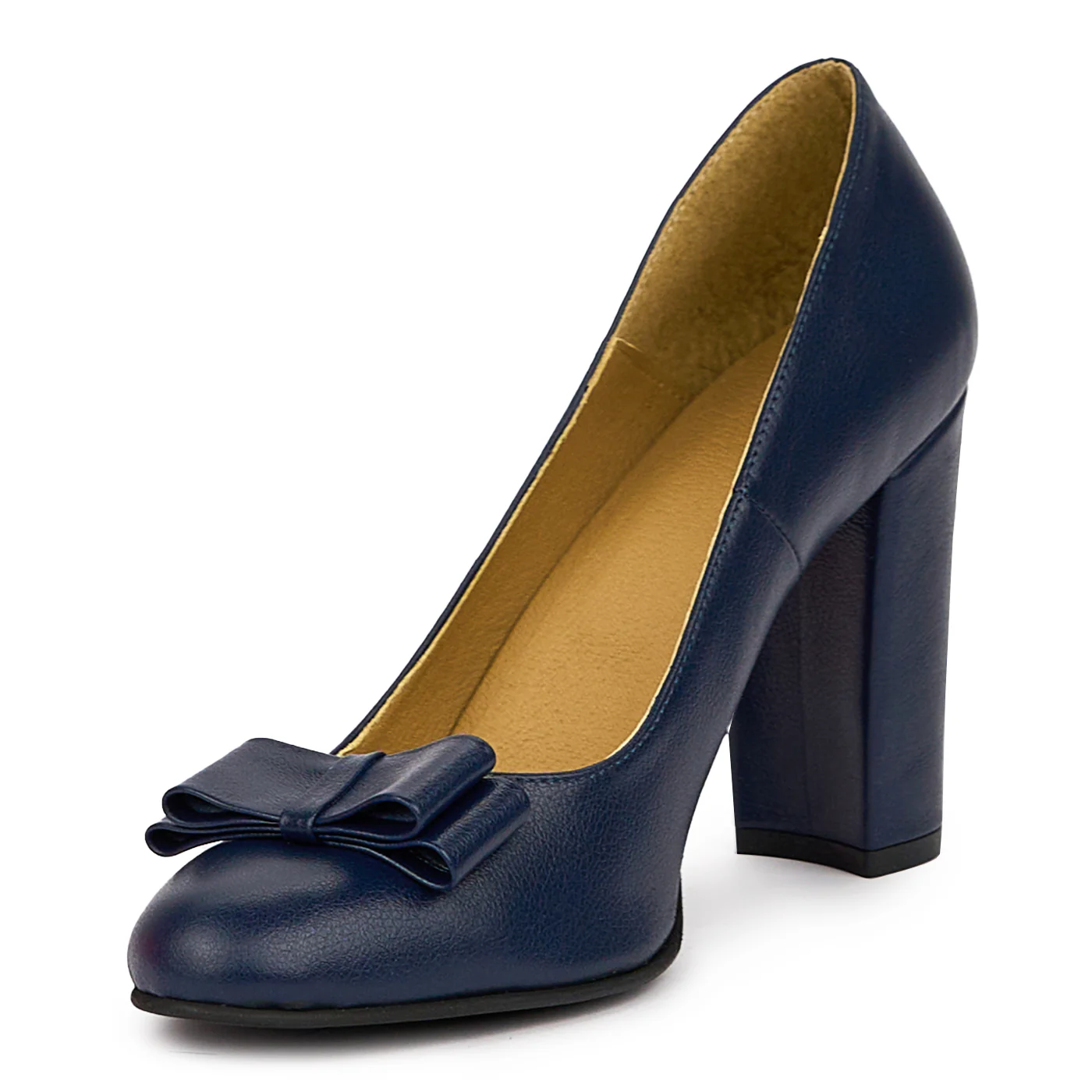 Pantofi dama din piele naturala bleumarin cu toc gros 10 cm 14382 - Image 3