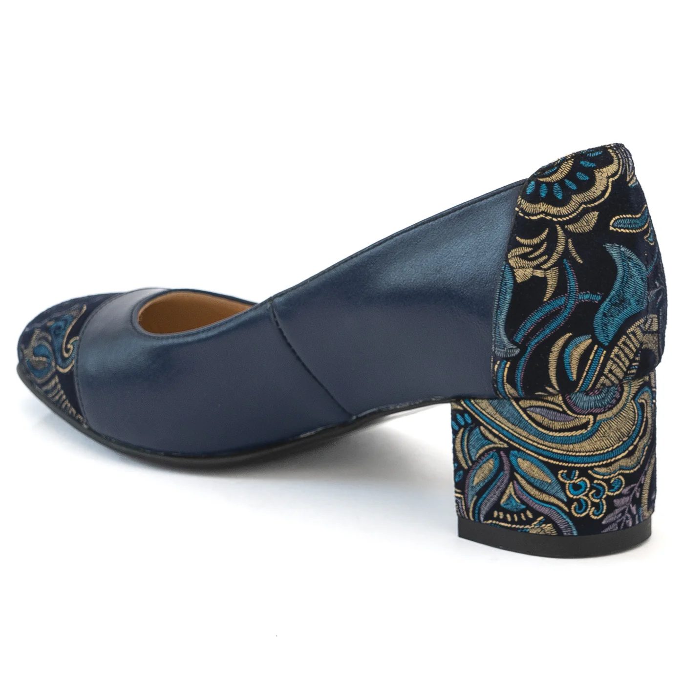 Pantofi dama din piele naturala bleumarin cu toc gros 13991 - Image 2