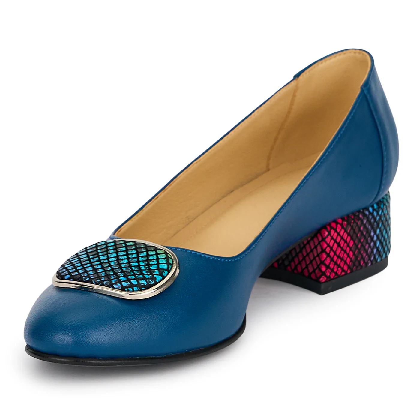 Pantofi dama din piele naturala bleumarin cu toc gros 3.5 cm 19170 - Image 3