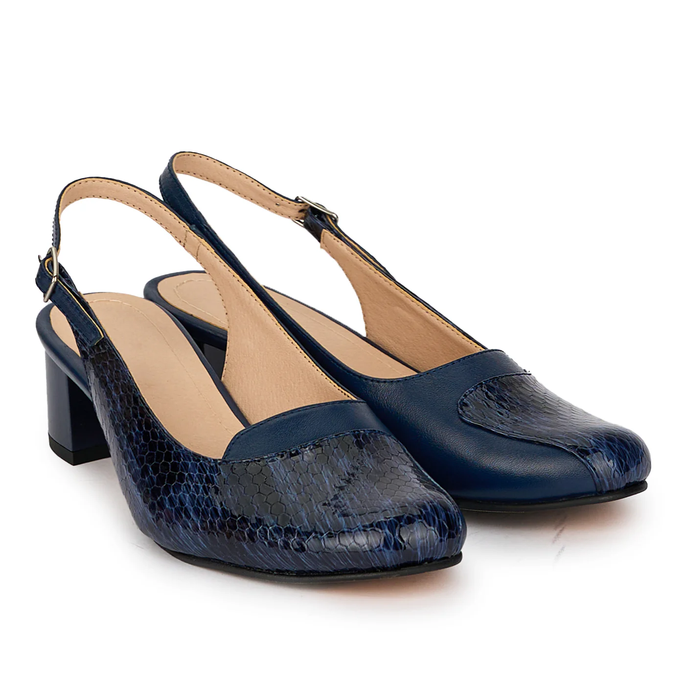 Pantofi dama din piele naturala bleumarin cu toc gros 4.5 cm 18122 - Image 4