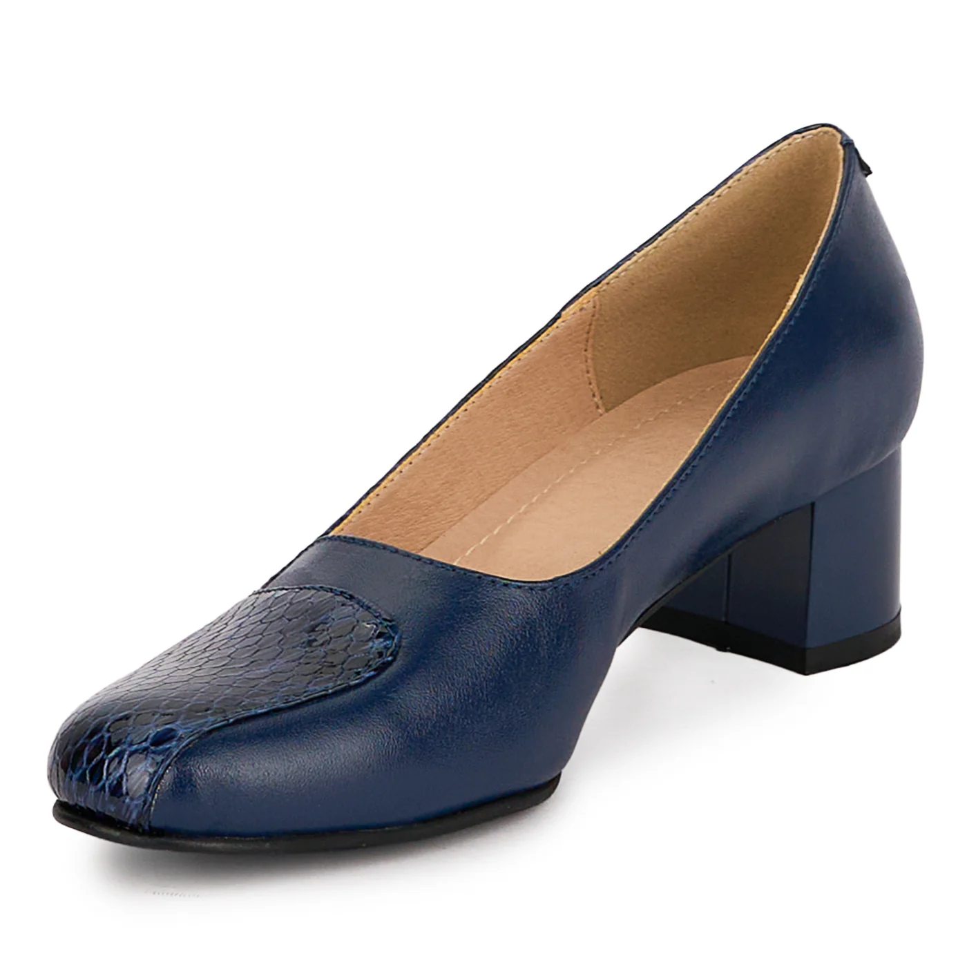 Pantofi dama din piele naturala bleumarin cu toc gros 4.5 cm 18690 - Image 3