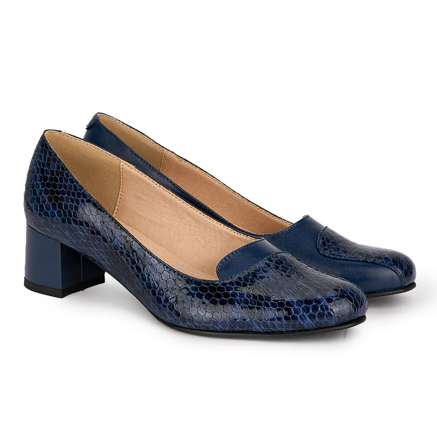 Pantofi dama din piele naturala bleumarin cu toc gros 4.5 cm 18690 - Image 4