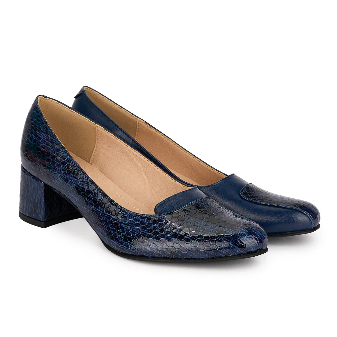 Pantofi dama din piele naturala bleumarin cu toc gros 4.5 cm 18691 - Image 4