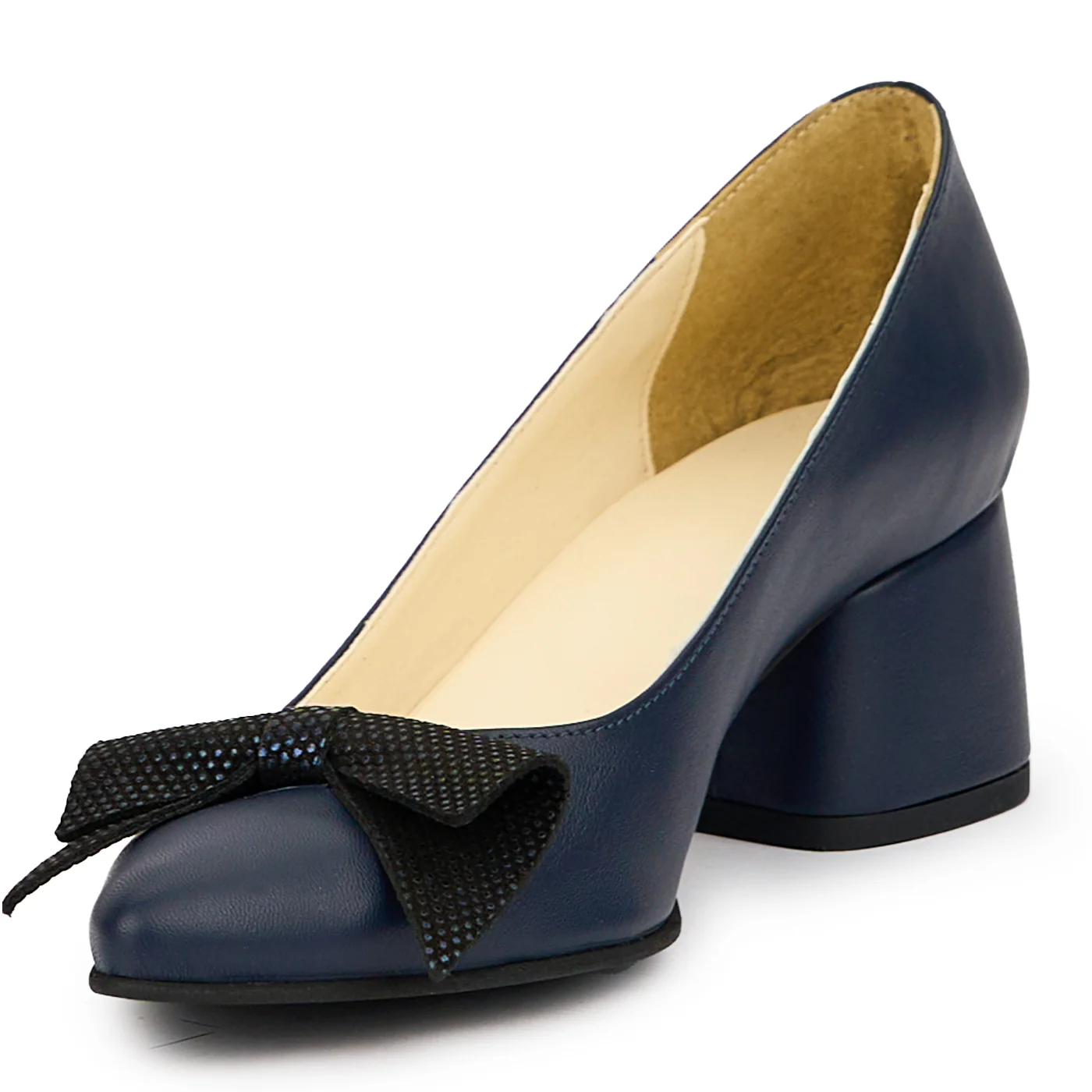 Pantofi dama din piele naturala bleumarin cu toc gros 5.5 cm 14575 - Image 3
