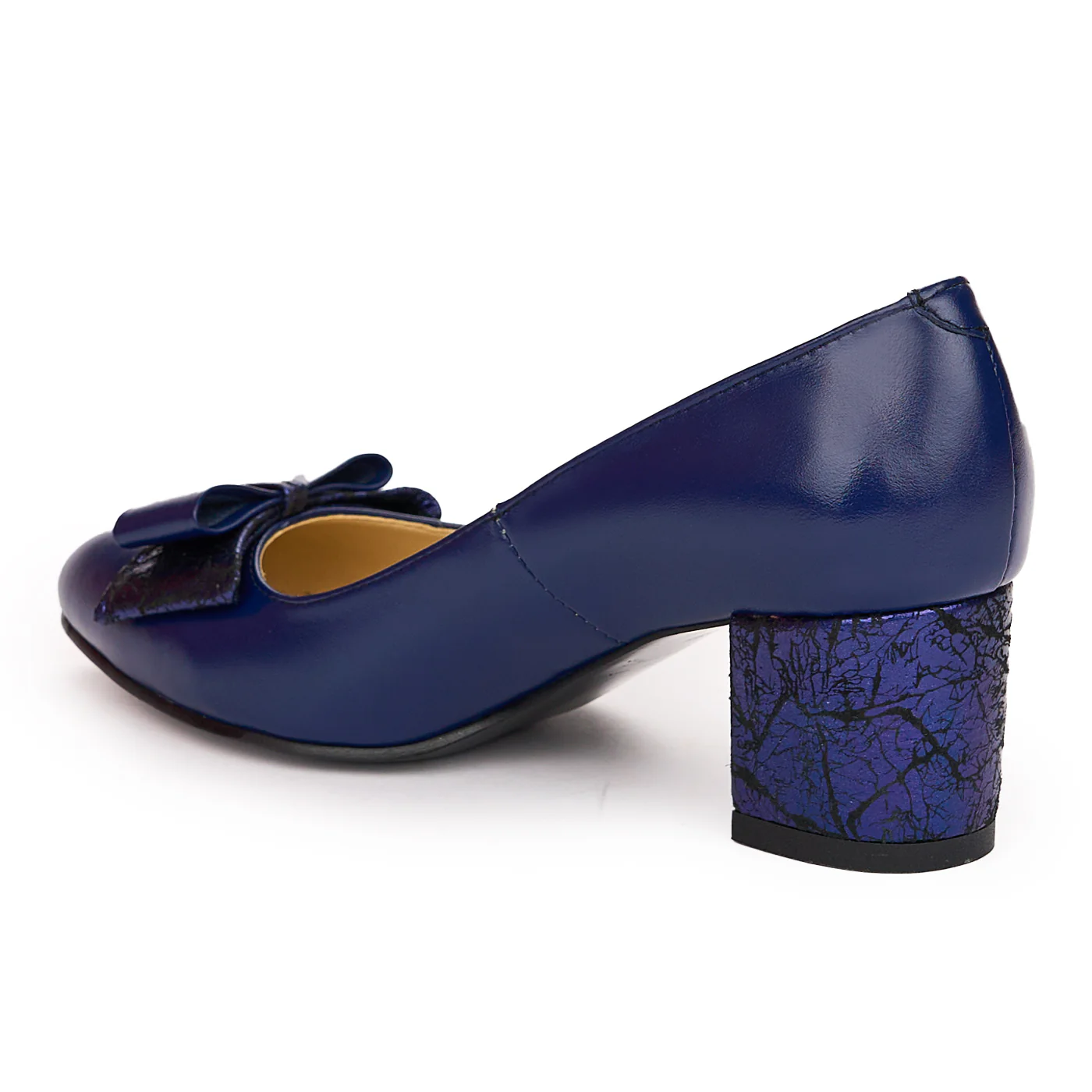 Pantofi dama din piele naturala bleumarin cu toc gros 6 cm 13798 - Image 2