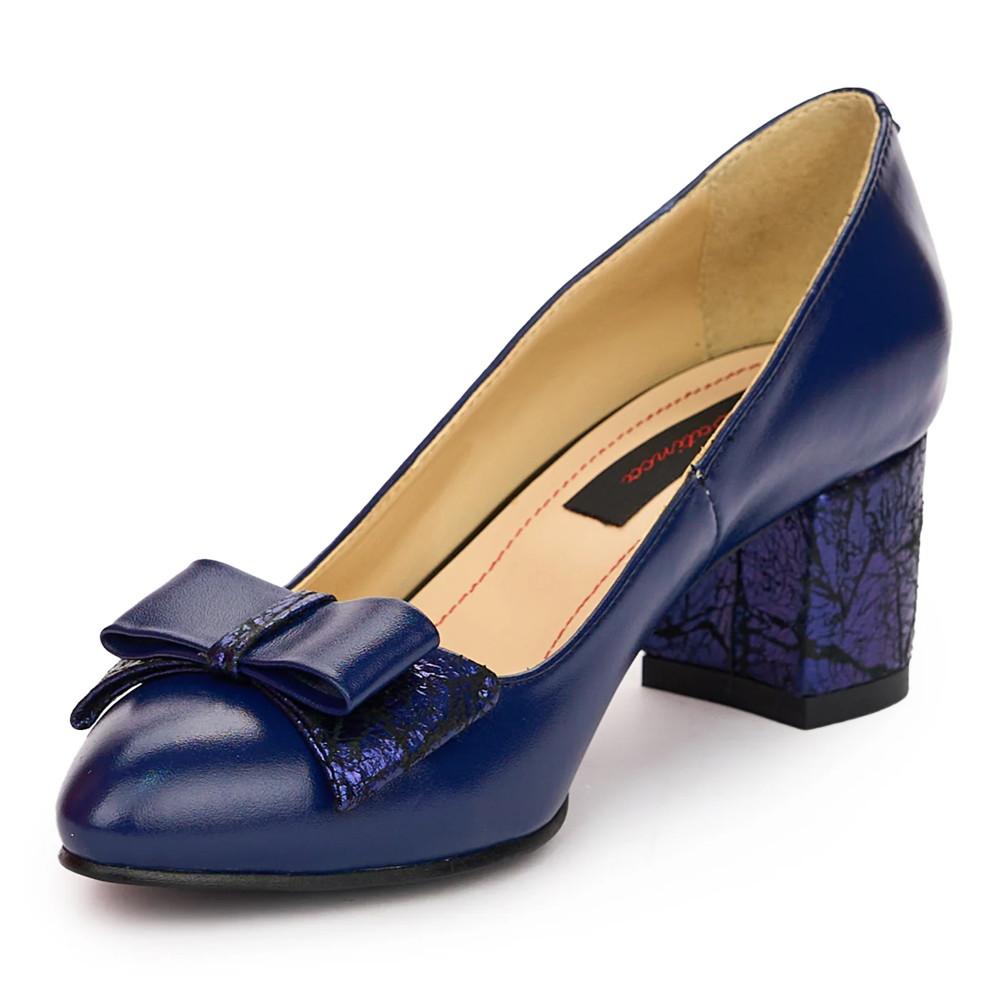 Pantofi dama din piele naturala bleumarin cu toc gros 6 cm 13798 - Image 3
