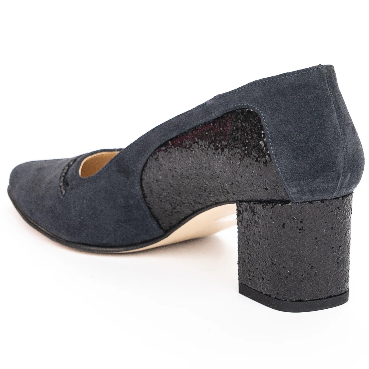Pantofi dama din piele naturala bleumarin cu toc gros 6 cm 13942 - Image 2