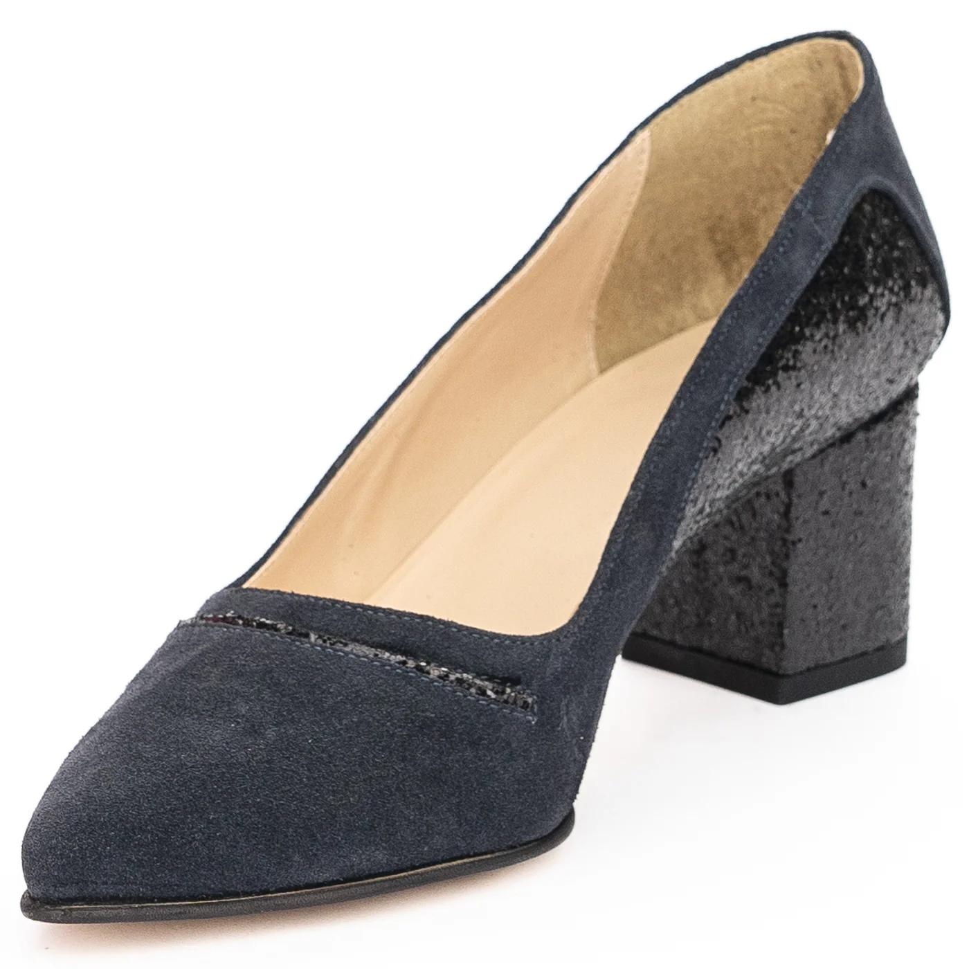 Pantofi dama din piele naturala bleumarin cu toc gros 6 cm 13942 - Image 3