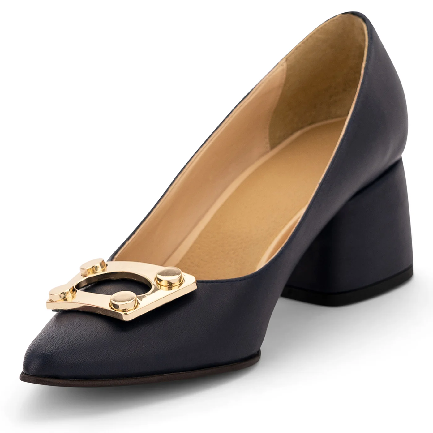 Pantofi dama din piele naturala bleumarin cu toc gros 6 cm 14125 - Image 3