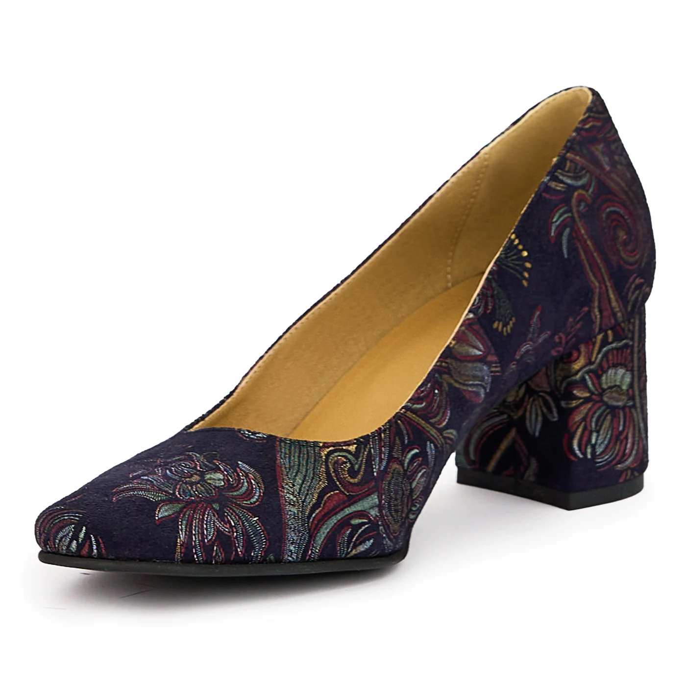 Pantofi dama din piele naturala bleumarin cu toc gros 6 cm 14376 - Image 3
