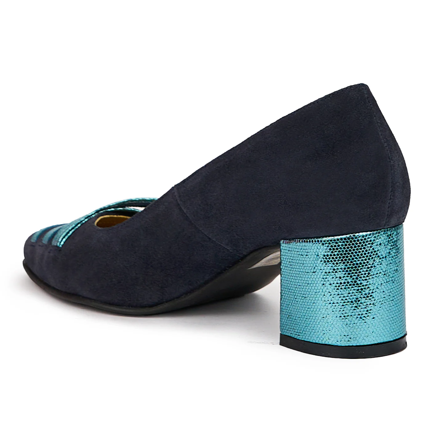 Pantofi dama din piele naturala bleumarin cu toc gros 6 cm 14384 - Image 2