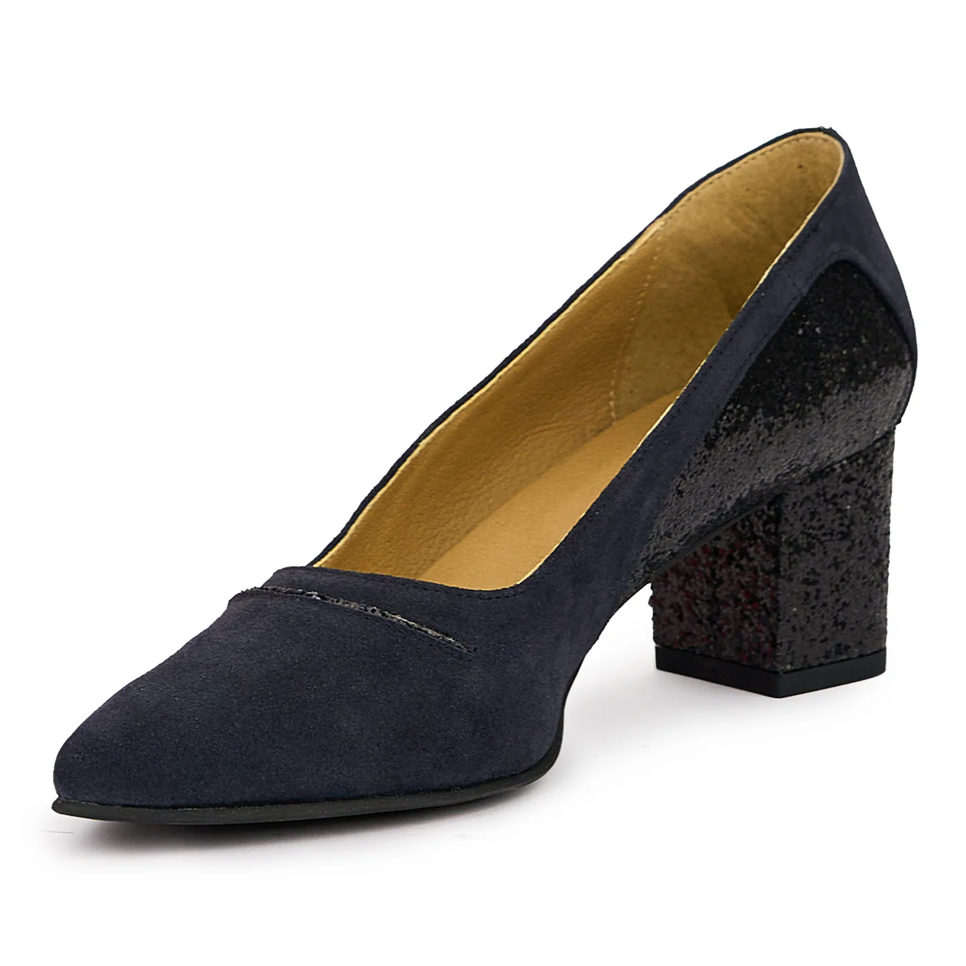 Pantofi dama din piele naturala bleumarin cu toc gros 6 cm 14385 - Image 3