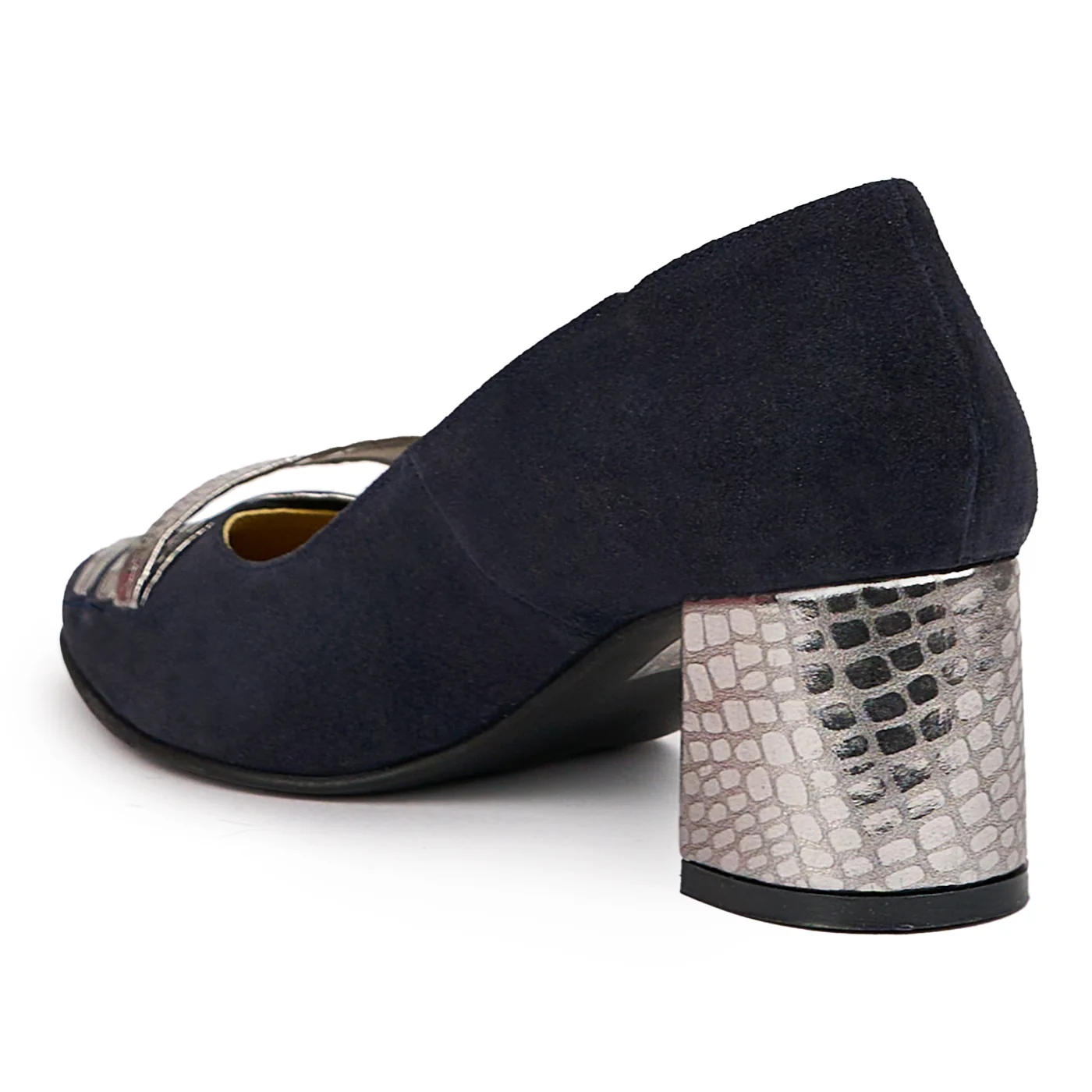 Pantofi dama din piele naturala bleumarin cu toc gros 6 cm 14391 - Image 2