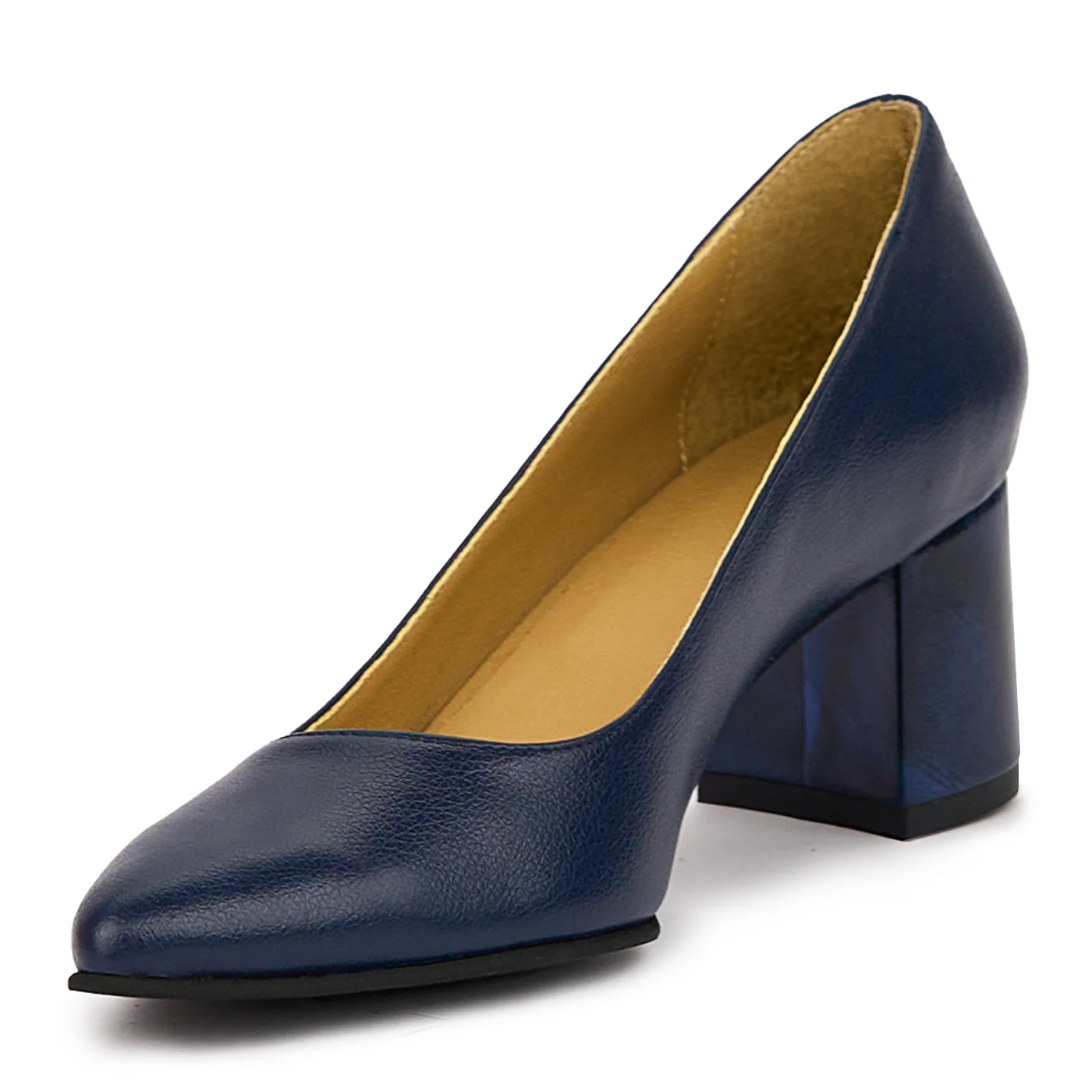 Pantofi dama din piele naturala bleumarin cu toc gros 6 cm 14422 - Image 3