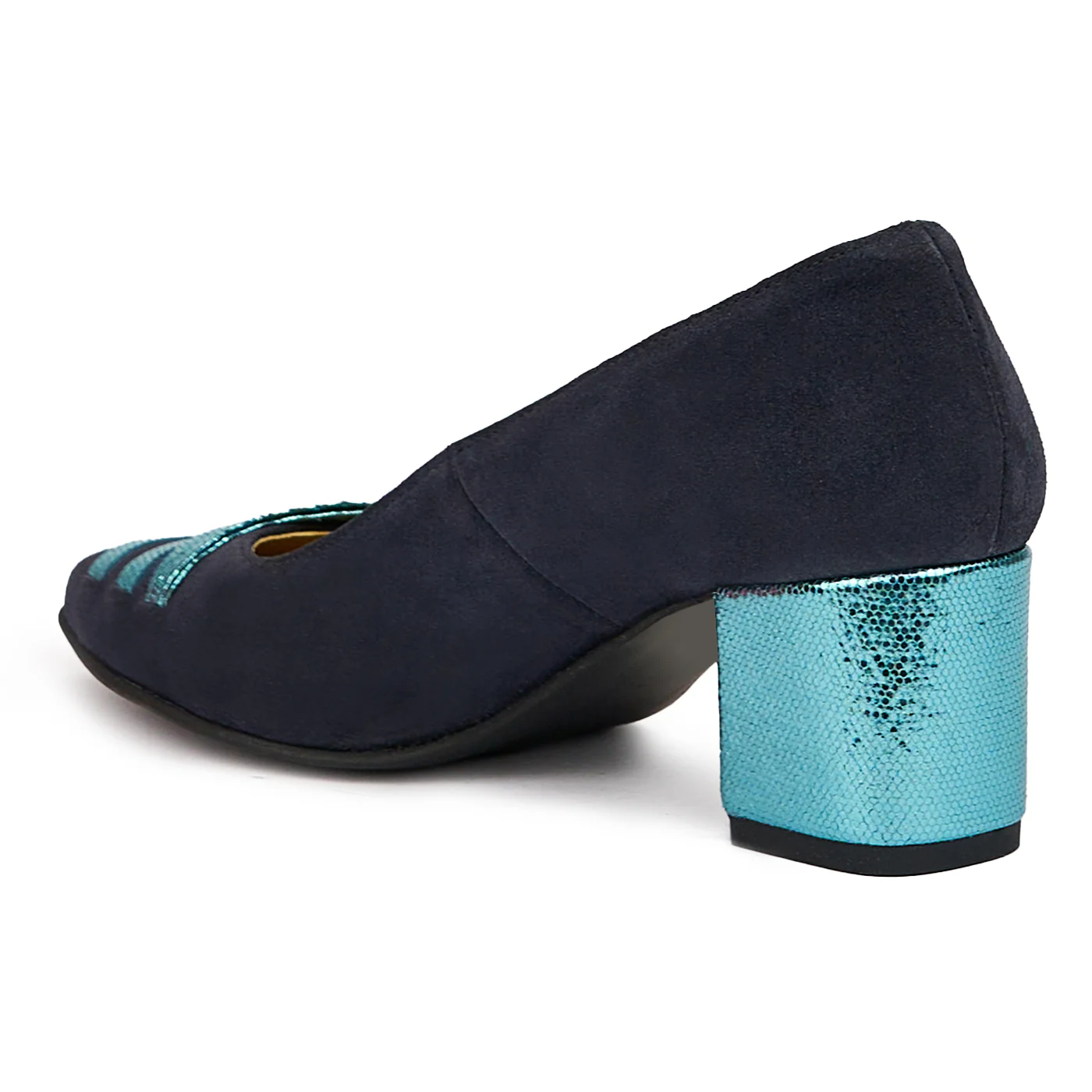 Pantofi dama din piele naturala bleumarin cu toc gros 6 cm 14425 - Image 2