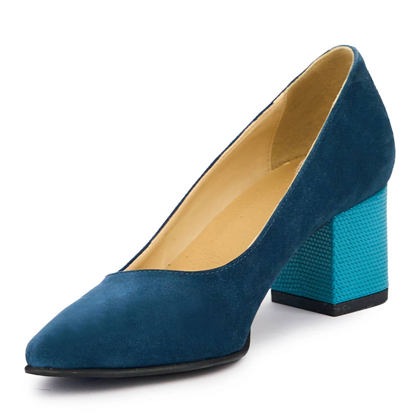 Pantofi dama din piele naturala bleumarin cu toc gros 6 cm 14475 - Image 3