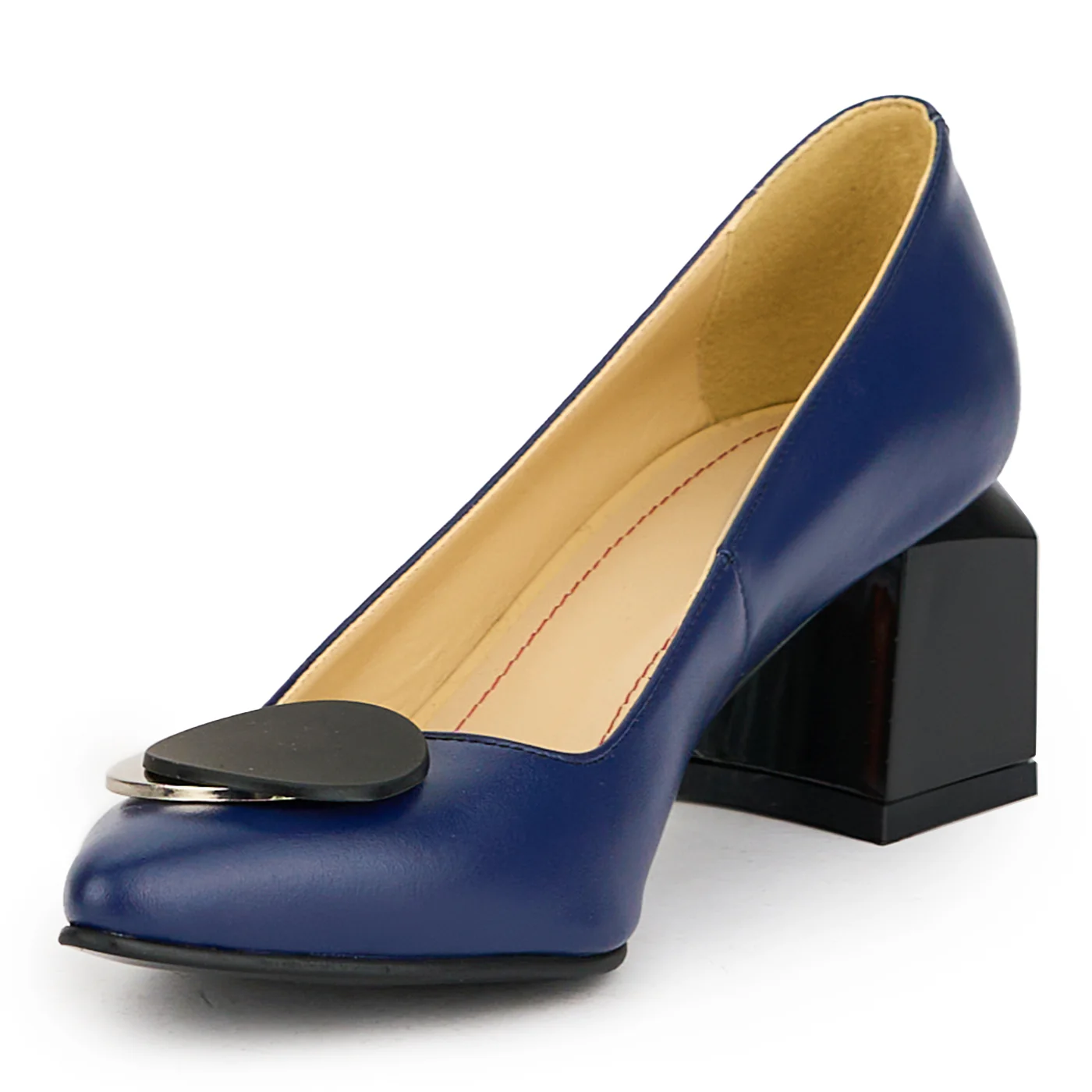 Pantofi dama din piele naturala bleumarin cu toc gros 6 cm 15006 - Image 3