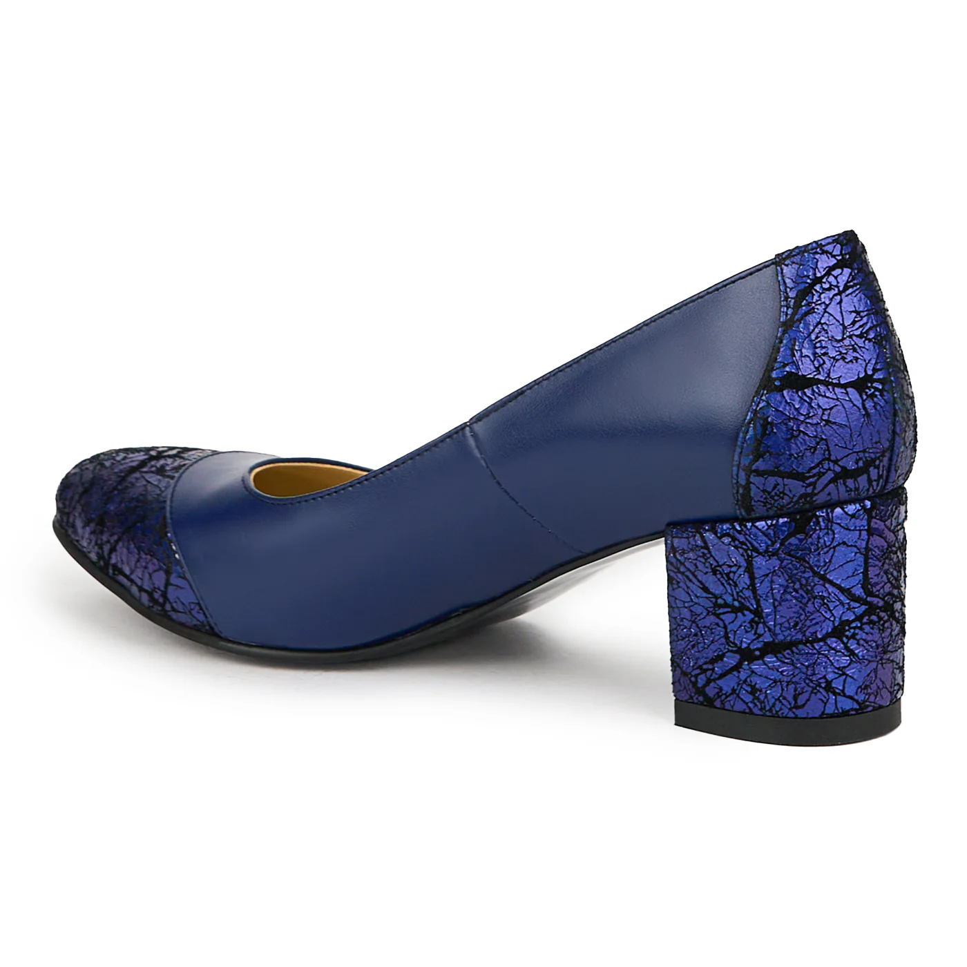 Pantofi dama din piele naturala bleumarin cu toc gros 6 cm 15050 - Image 2