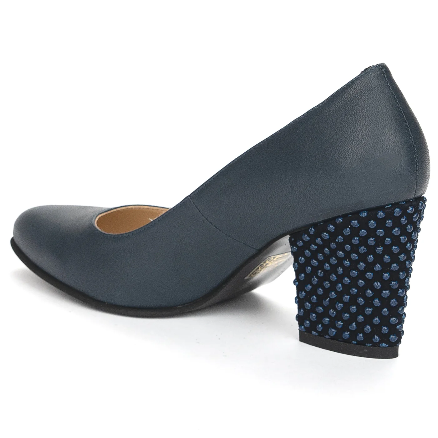 Pantofi dama din piele naturala bleumarin cu toc gros 7.5 cm 13899 - Image 2
