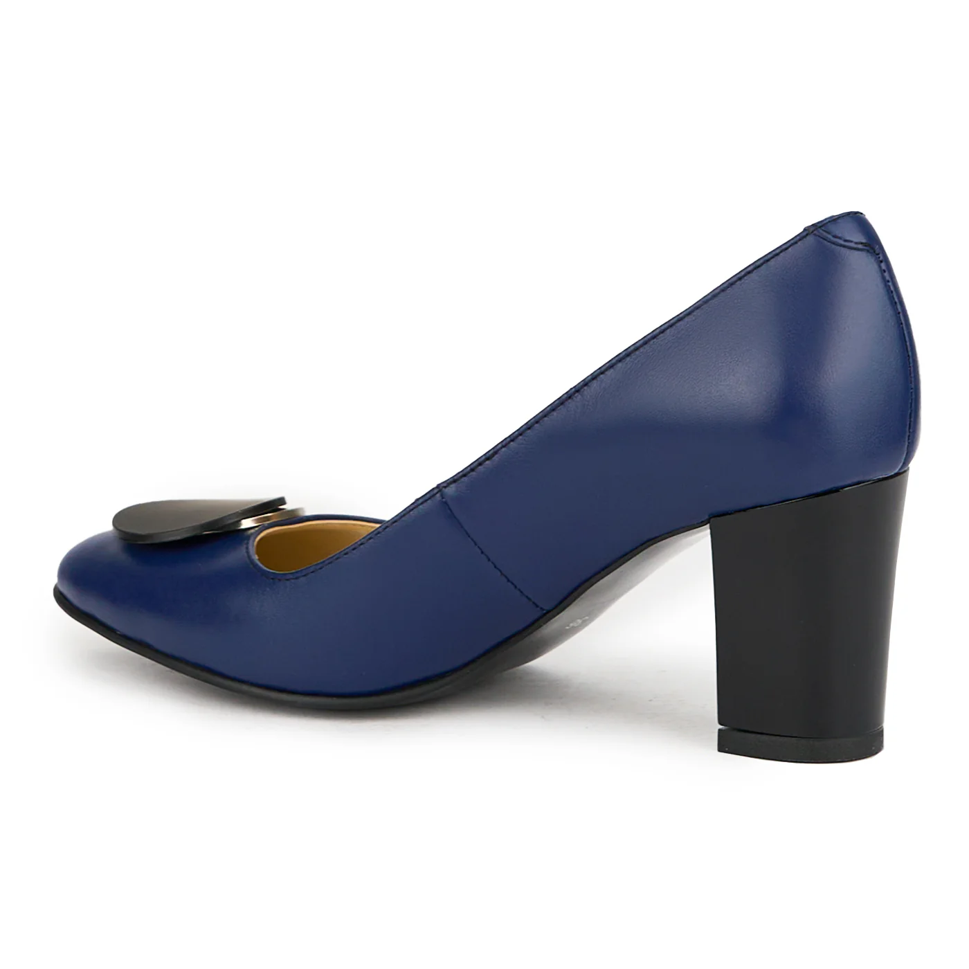 Pantofi dama din piele naturala bleumarin cu toc gros 7.5 cm 15105 - Image 2