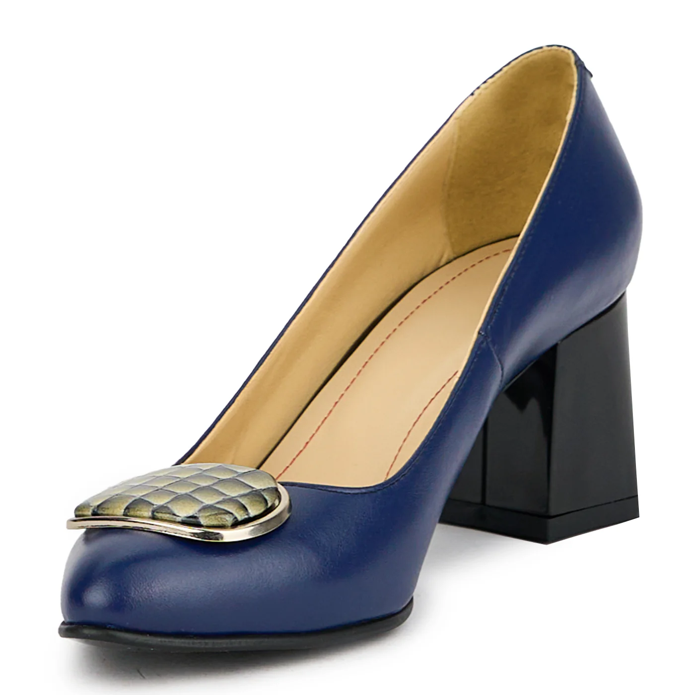 Pantofi dama din piele naturala bleumarin cu toc gros 7.5 cm 15126 - Image 3