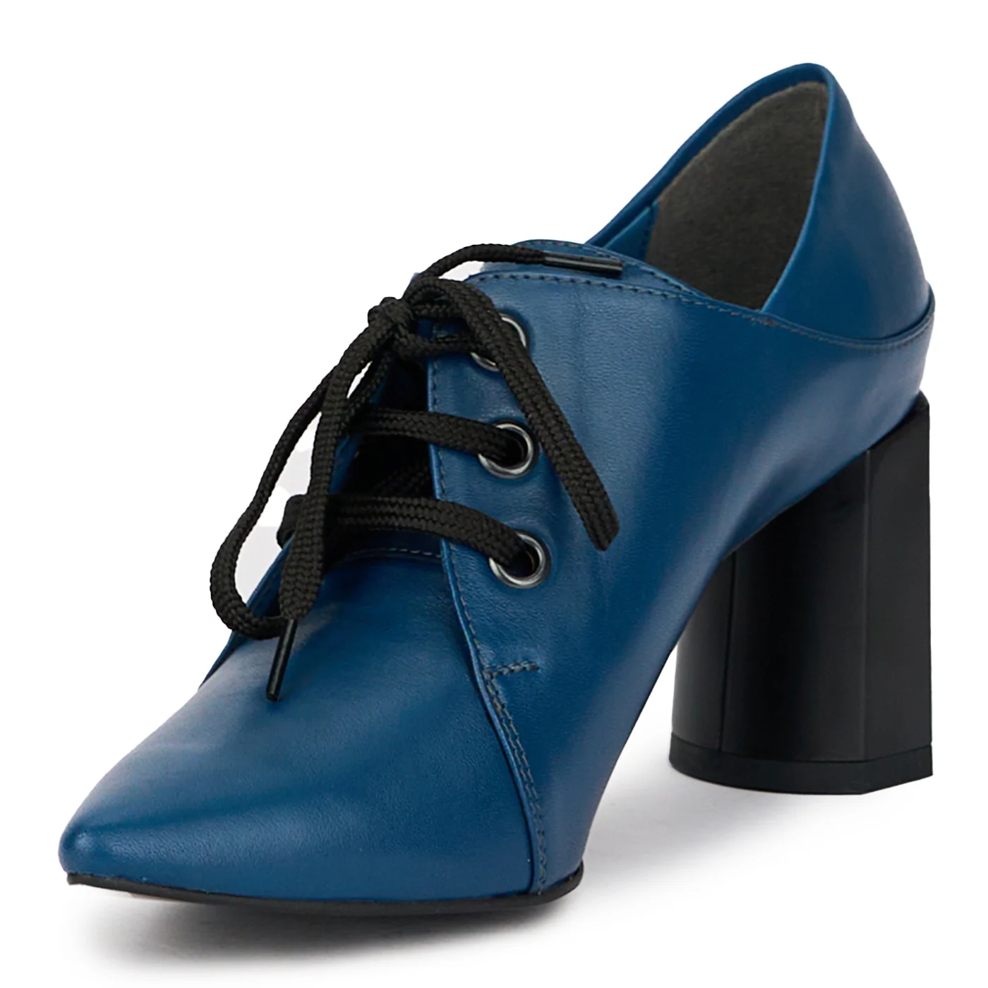 Pantofi dama din piele naturala bleumarin cu toc gros 7.5 cm 15547 - Image 3