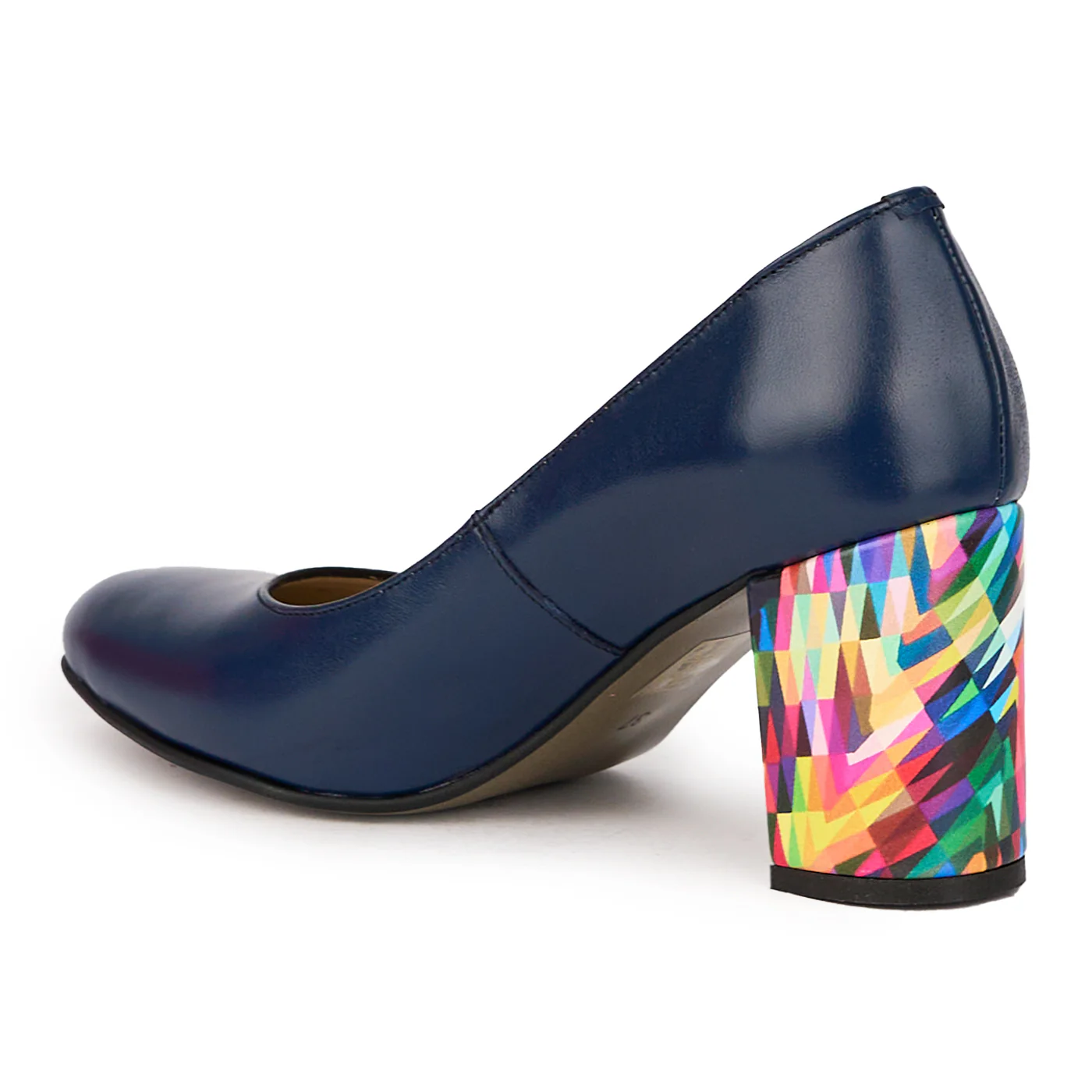 Pantofi dama din piele naturala bleumarin cu toc gros 7.5 cm 15965 - Image 2