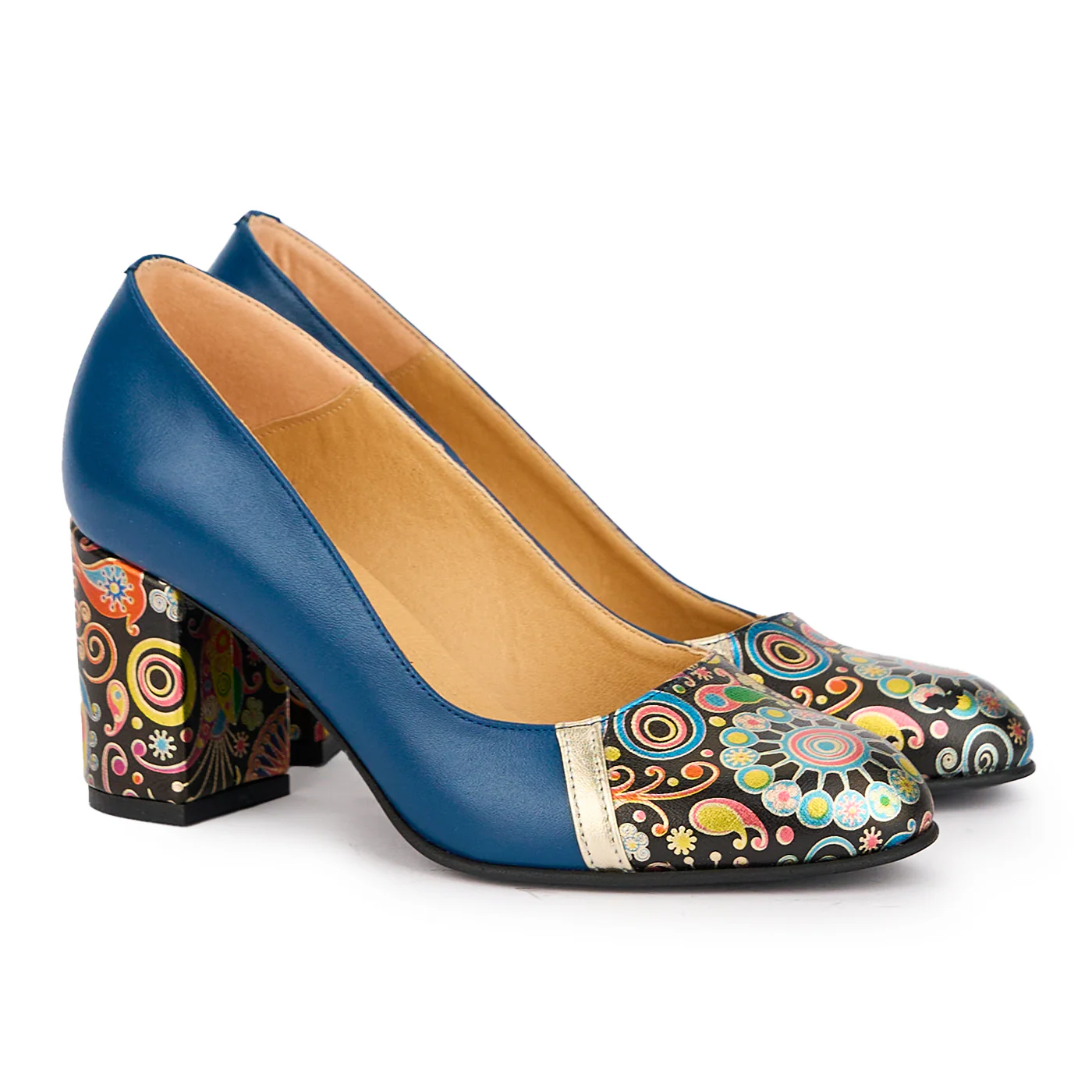 Pantofi dama din piele naturala bleumarin cu toc gros 7.5 cm 16914 - Image 4